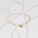 PULSERA CON DIJE PLATA OJO TURCO PERLA