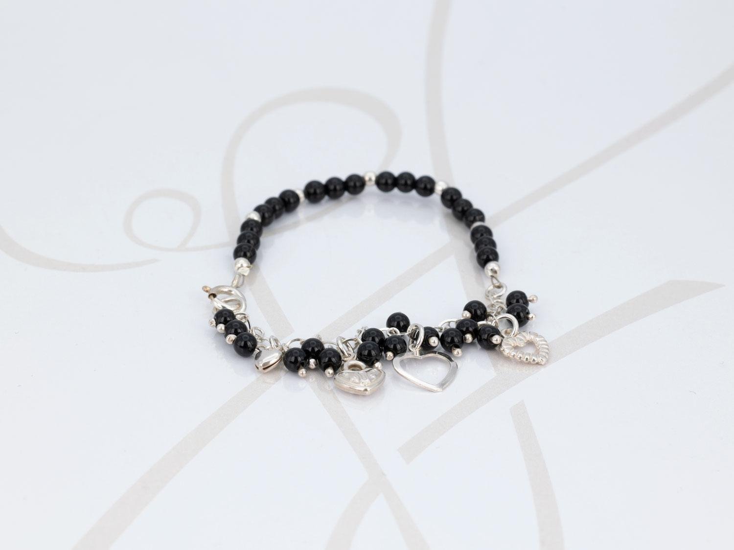 PULSERA CON DIJE PLATA DIJES CORAZONES PIEDRA ON