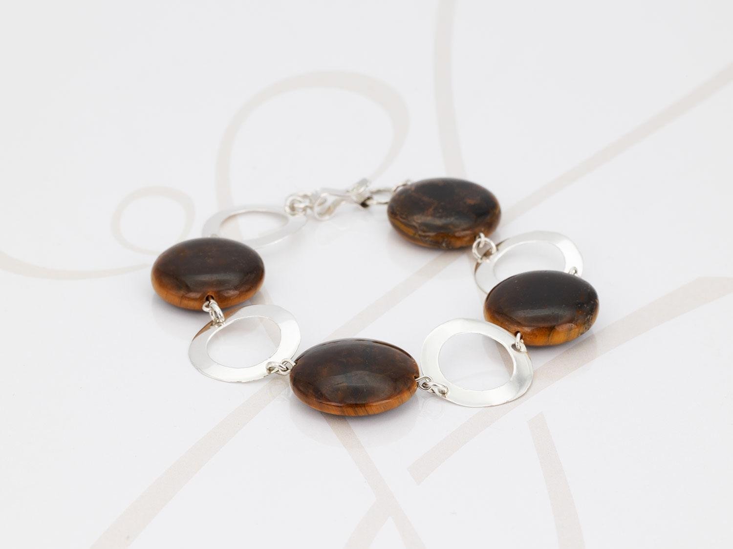 PULSERA CON DIJE PLATA CIRCULOS PIEDRA OT