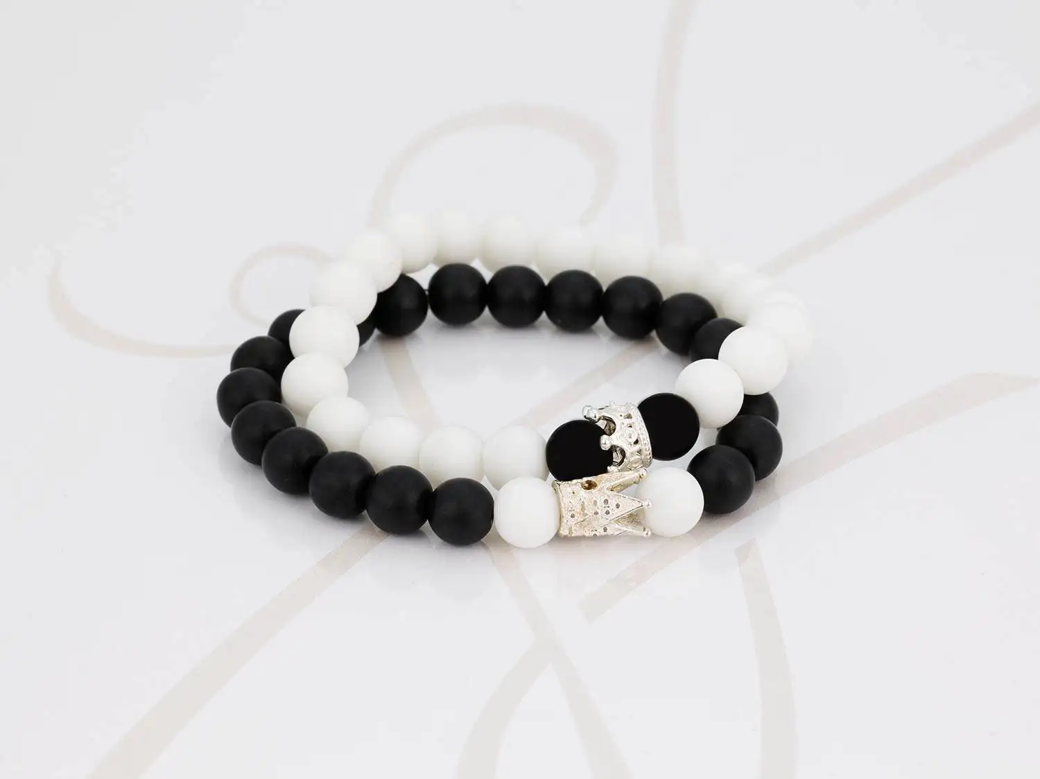 PULSERA SIN DIJE PLATA CORONA PAREJA BOLA