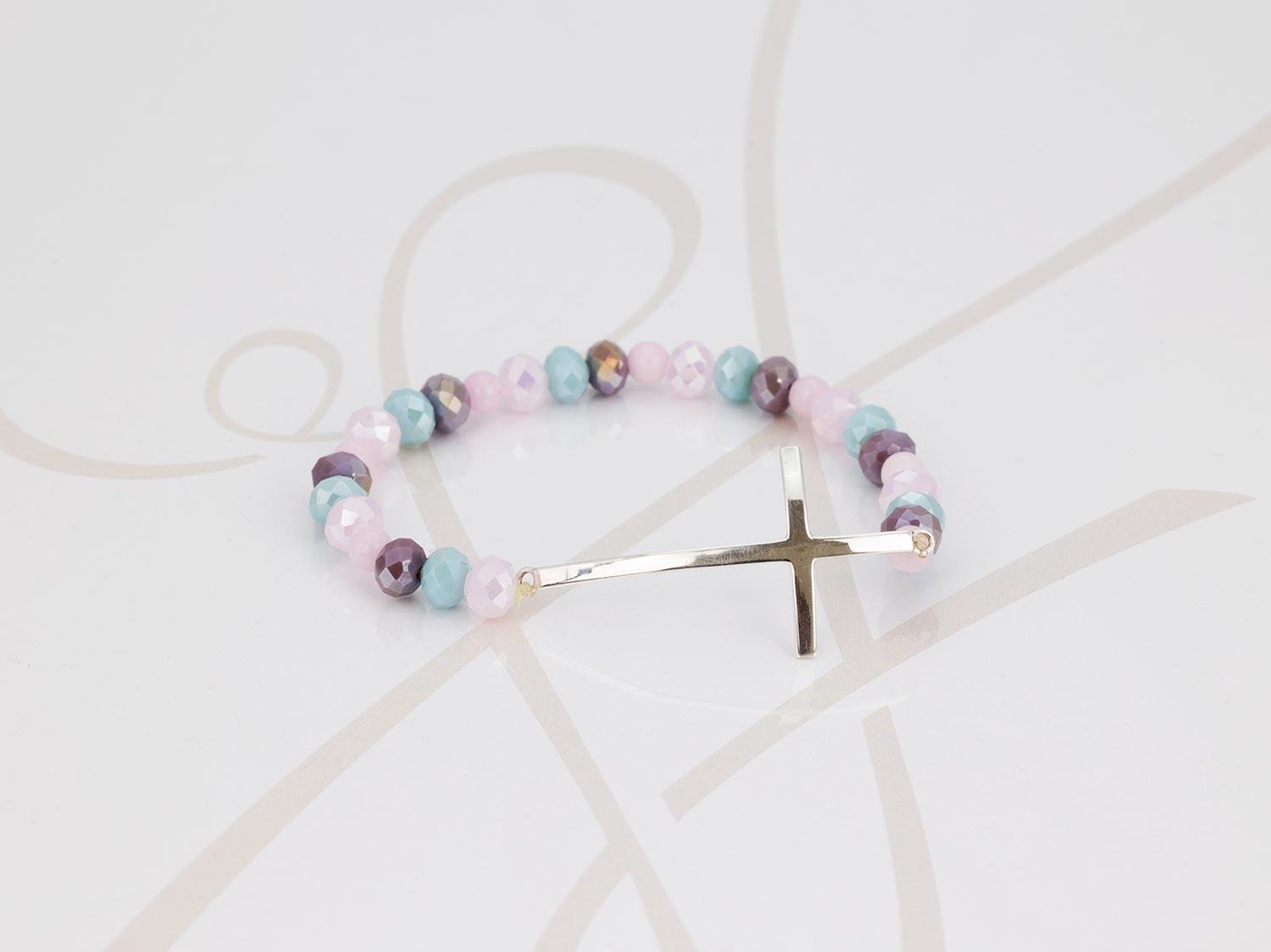 PULSERA SIN DIJE PLATA CRUZ CRISTAL