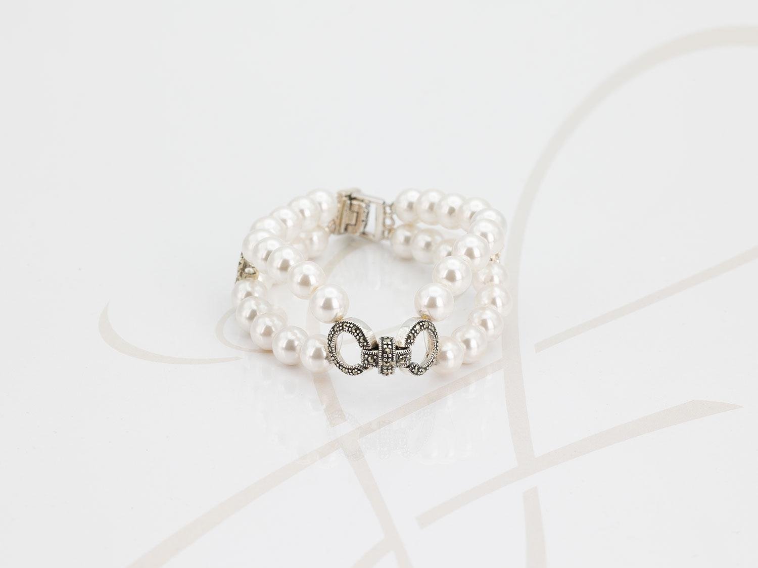 PULSERA SIN DIJE PLATA DOBLE CON BROCHE PERLA