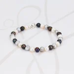 PULSERA SIN DIJE PLATA MEDIANA PERLA