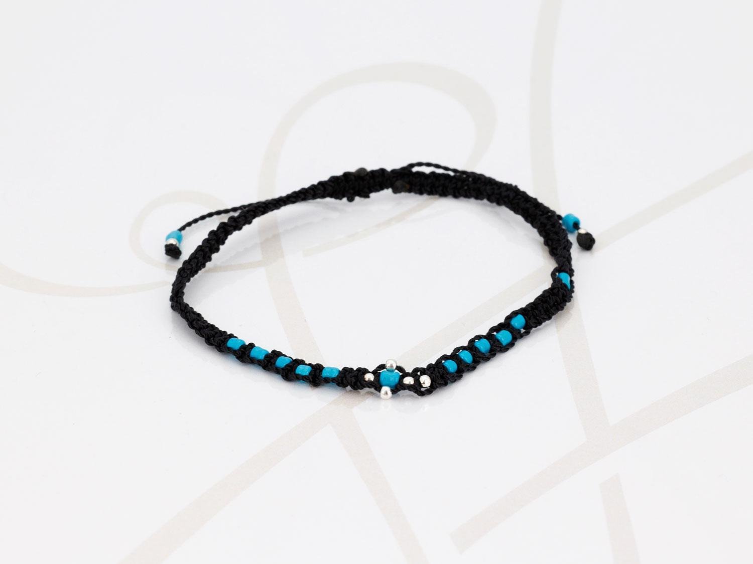 PULSERA SIN DIJE PLATA MINI BOLITAS TEJIDA