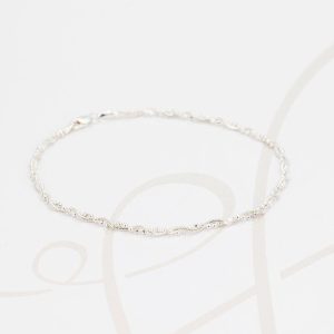 TOBILLERA SIN DIJE PLATA TRENZADA BOLITAS DIAMANTADO