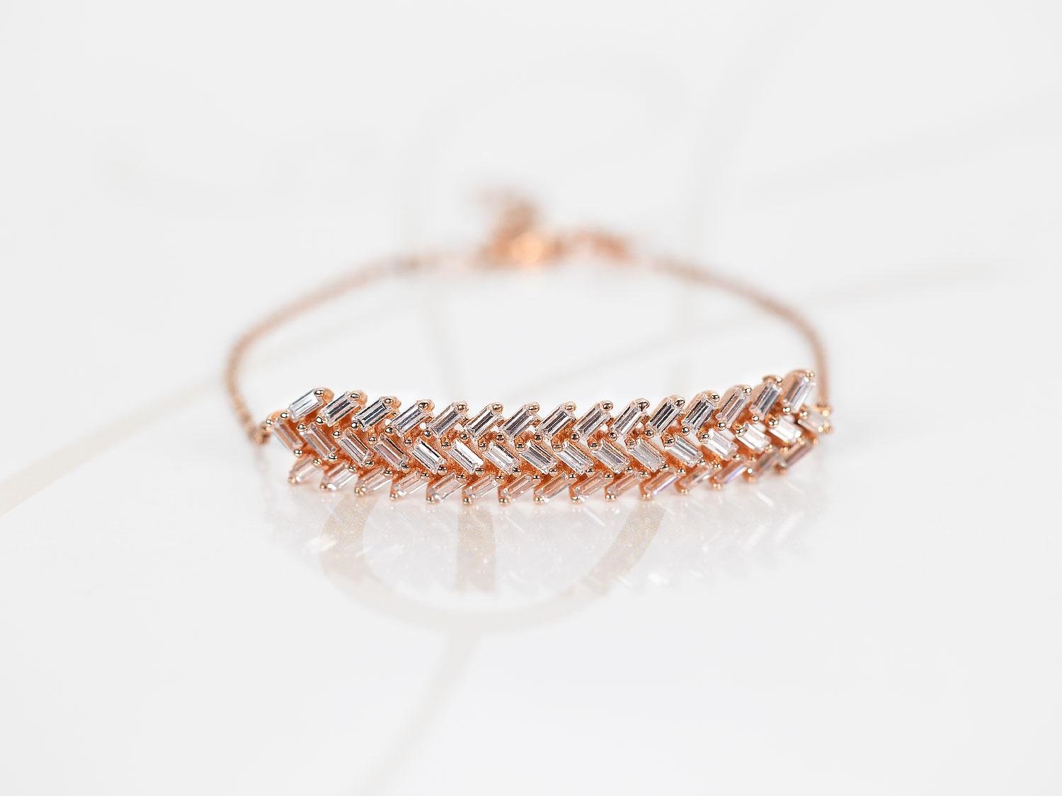 PULSERA PLATA ORO ROSA HOJAS ZIRCONIA 5A