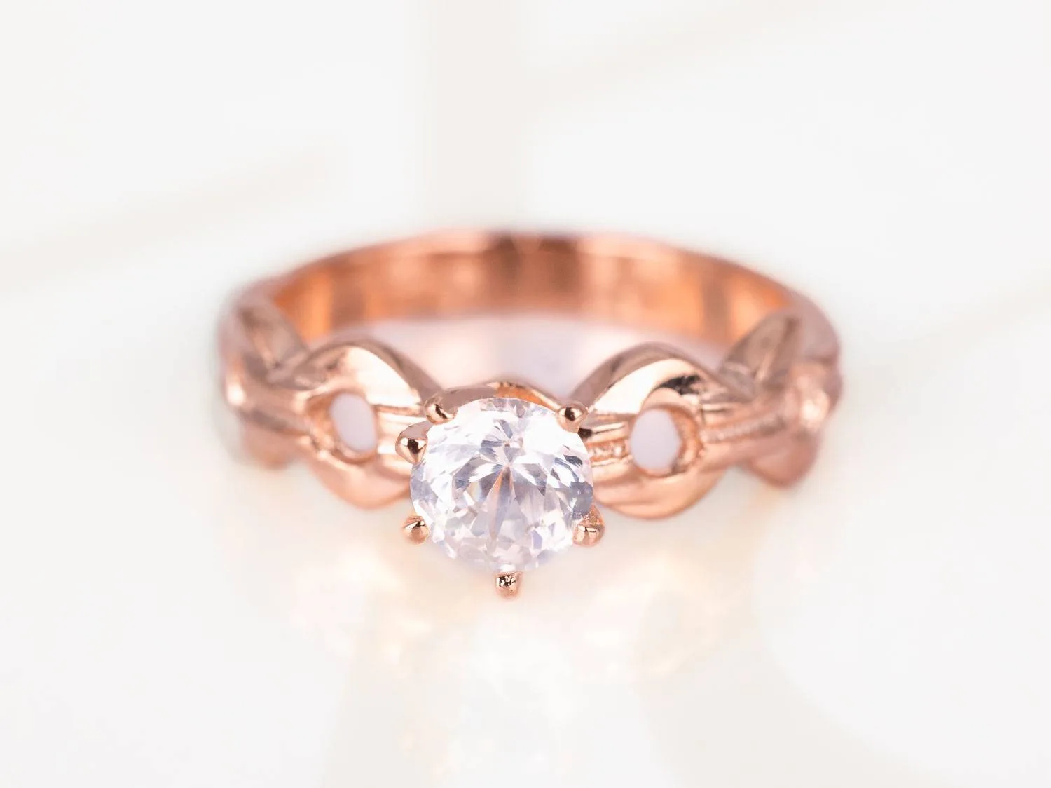 ANILLO RECUBRIMIENTO DE ORO ROSA SOLITARIO CIRCULOS ZIRCONIA