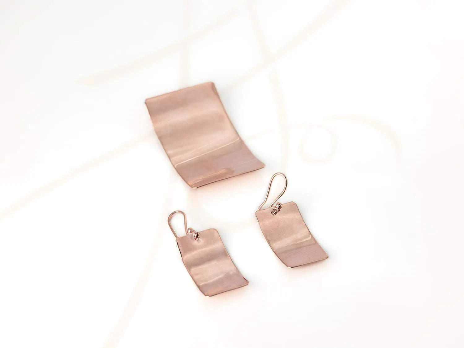 JUEGO RECUBRIMIENTO DE ORO ROSA RECTANGULO CURVO LISO