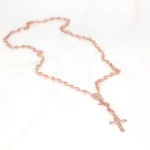 ROSARIO RECUBRIMIENTO DE ORO ROSA ROMBOS BROCHE DIAMANTADO
