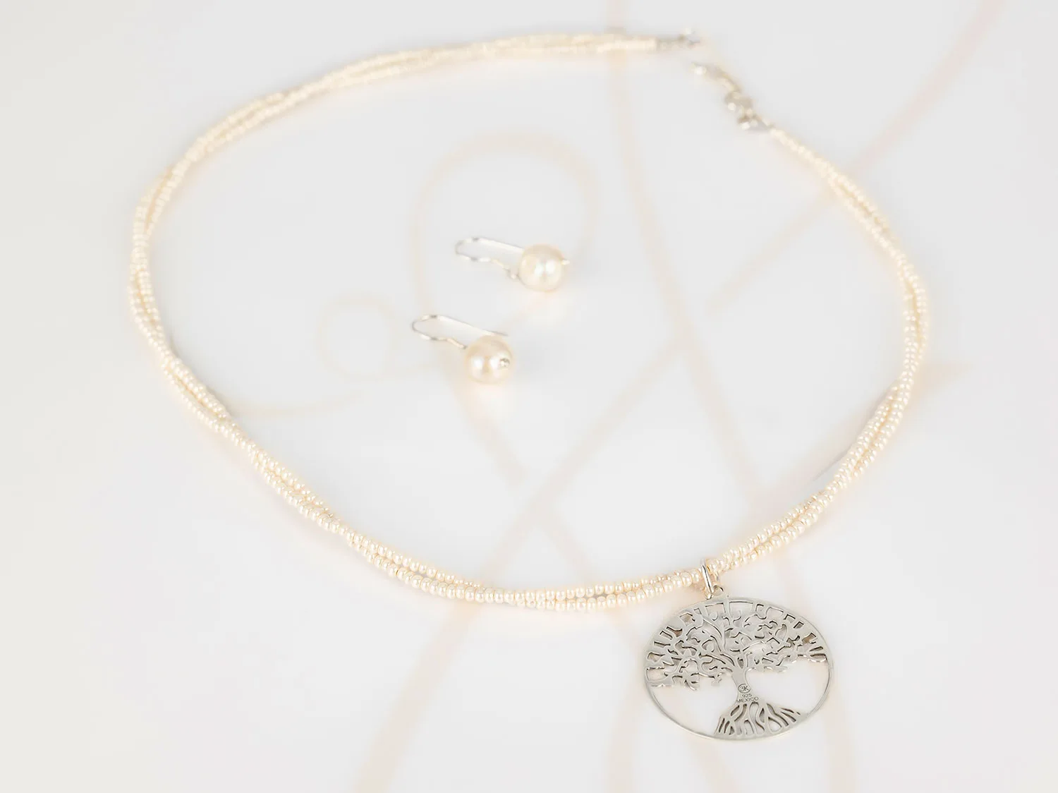 JUEGO RECUBRIMIENTO DE PLATA ARBOL VIDA PERLA