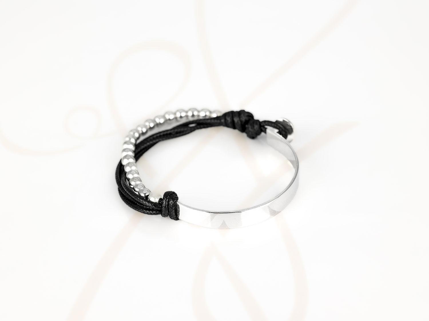 PULSERA SIN DIJE RECUBRIMIENTO DE PLATA PLACA BOLITAS PIEL
