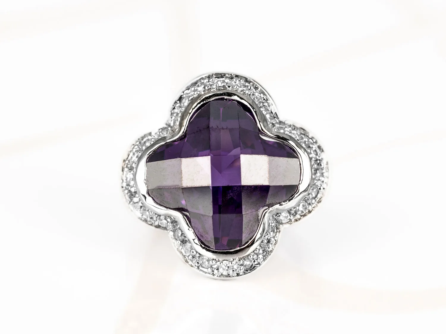 ANILLO RECUBRIMIENTO DE RODIO FLOR ZIRCONIA CRISTAL